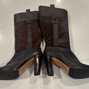 Banana Republic Dark Brown Suede & Leather Block Heel Mid-Calf Boots